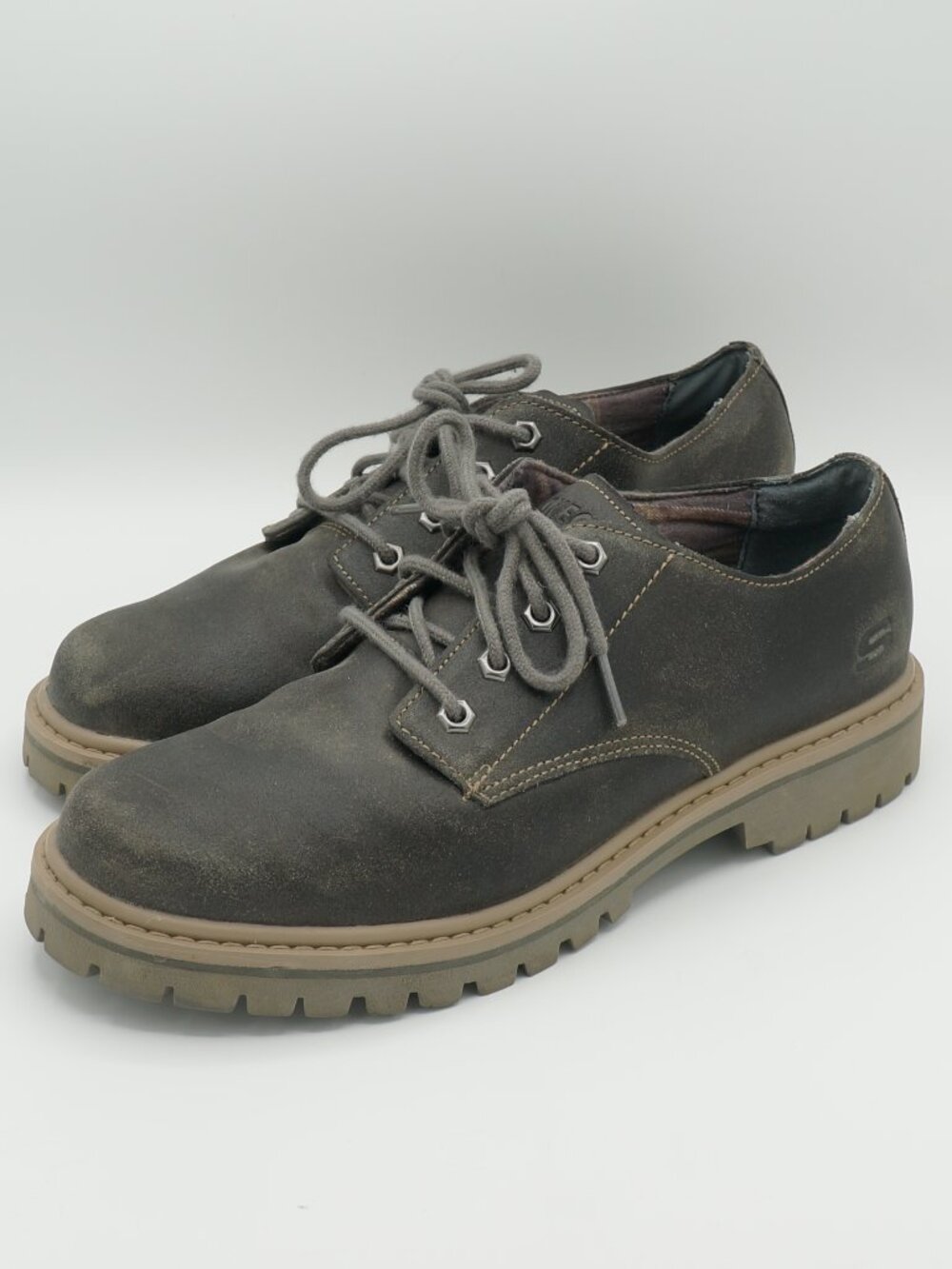 Skechers Women's Size 10 Charcoal Leather Chunky Oxford Lug Shoes Y2K